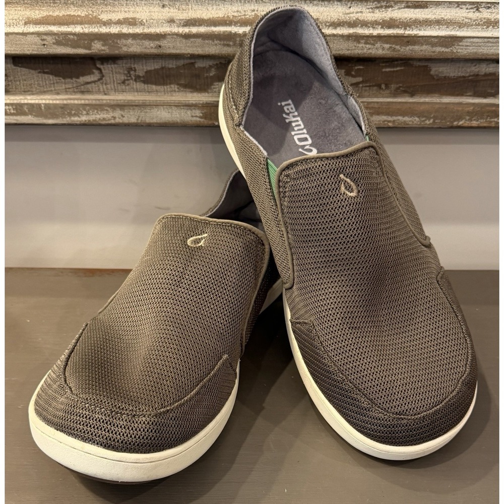Olukai Nohea Mesh Slip On Shoes Mens Size 12-Mustang Brown/Lime Green Boat Beach